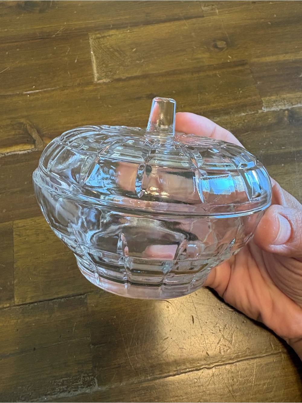 Borgonovo Italy pressed glass covered sugar bowl checkered grid Clear Jar